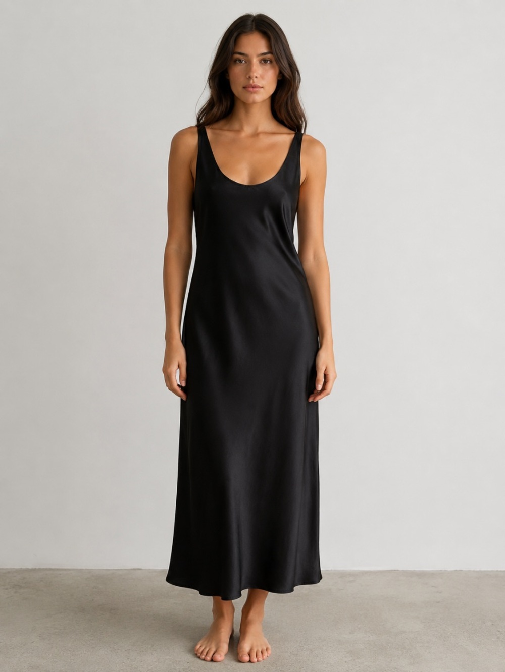 ASOS Satin Black  Tank  Minimalist Slip Dress size 14